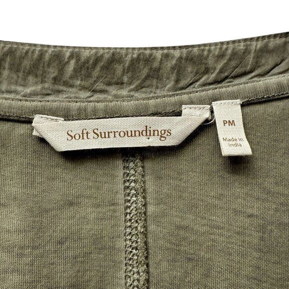Soft Surroundings Boho Tee Size Medium Petite Green Distressed Womens Top - Picture 4 of 10